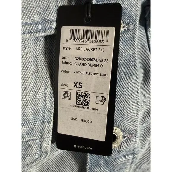NWT G-Star RAW Arc Short Sleeve Denim Jacket Women’s XS Vintage Electric Blue - Picture 5 of 8